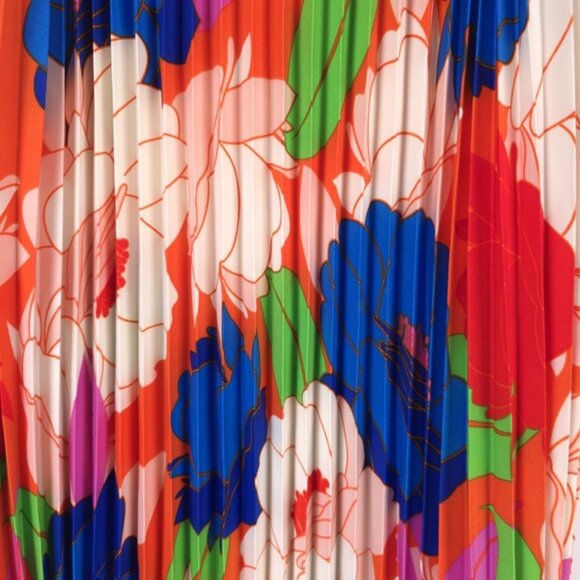 NWT Sam Edelman Women’s Midi Dress Retro Floral Plisse Bright Colorful LARGE - Picture 9 of 12